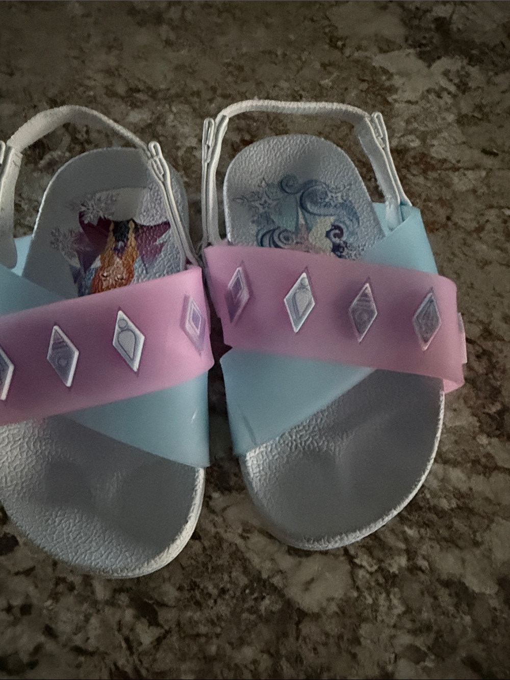 Disney Pink & Light Blue Kids Slide Sandals with Gem Accents